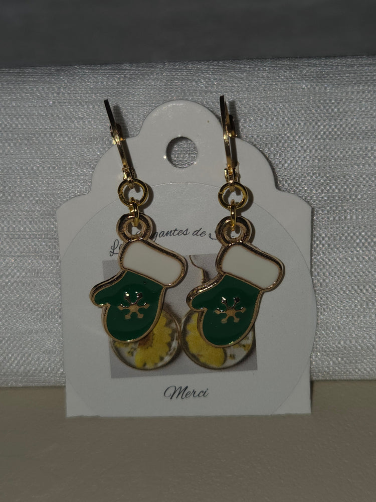 Boucles d’oreilles de Noël en forme de moufles vertes