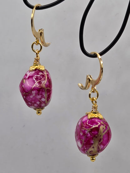 Boucles d'oreilles dorées Fait Main avec perles de verre