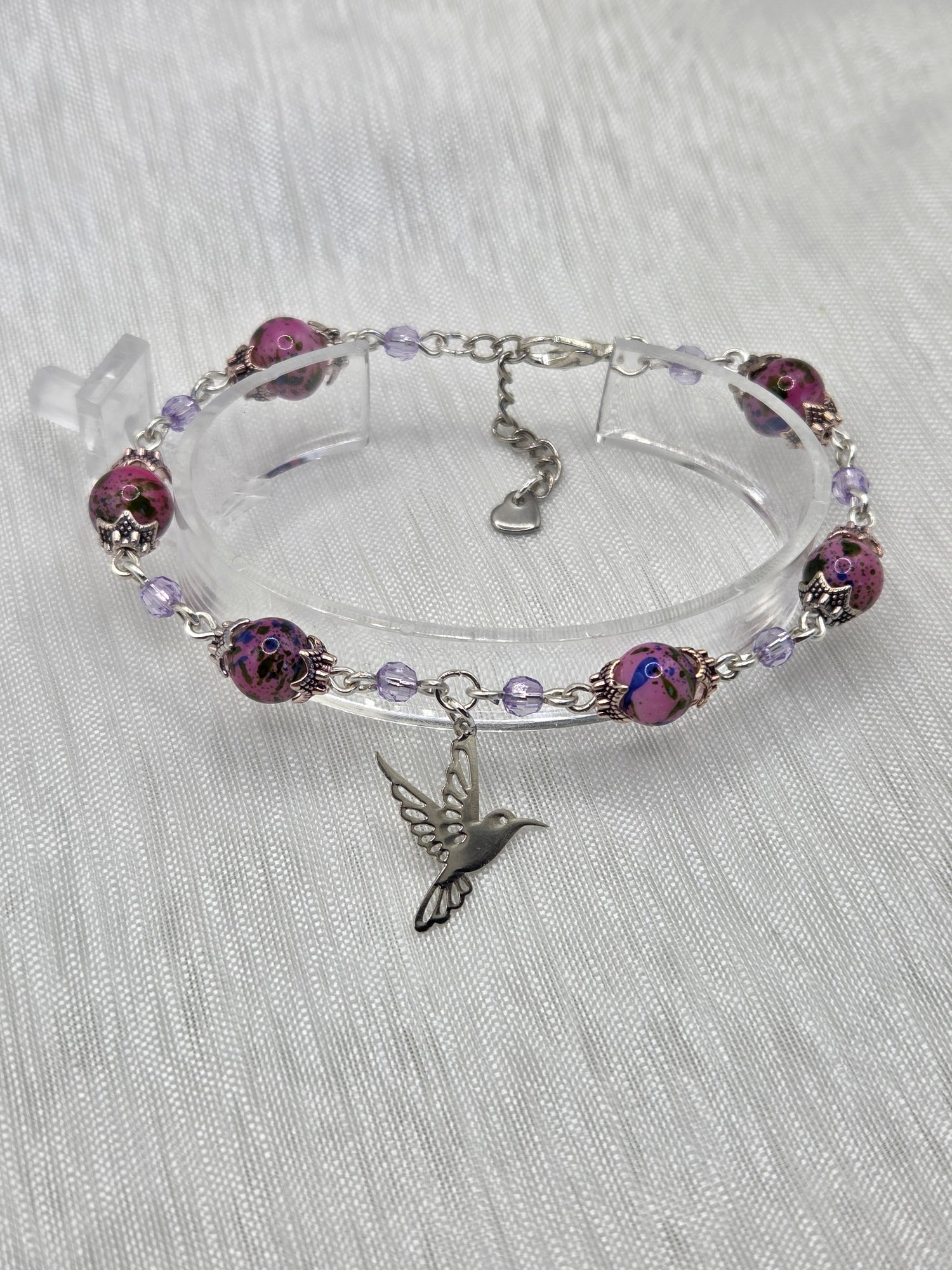 🌸 Argentée marbré → Bracelet artisanal argenté marbré rose et violet, bijou fait main cadeau femme