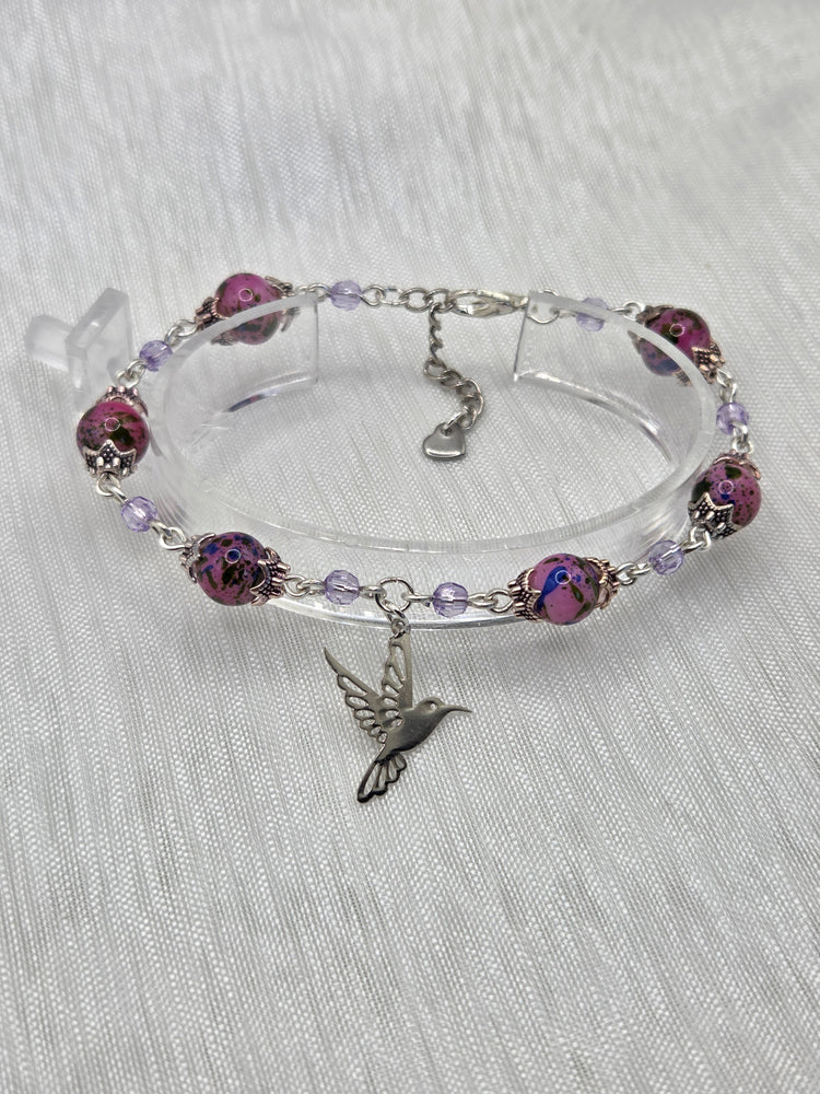 🌸 Argentée marbré → Bracelet artisanal argenté marbré rose et violet, bijou fait main cadeau femme