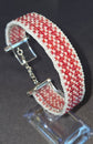 Bracelet large blanc et rouge en perles de rocailles