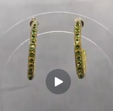 Boucles d’oreilles créoles strass vert olive, bijou fait main cadeau femme