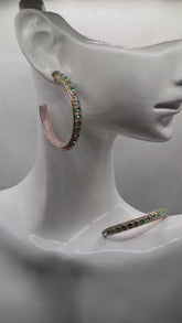 Boucles d’oreilles créoles strass bleu pâle nacre rose, bijou fait main cadeau femme