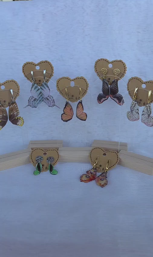 collection boucles d'oreilles ailes de papillon en résine. Les élégantes de Steph