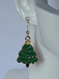 Boucles d’oreilles Noël sapins verts dorées, bijou festif assemblage main