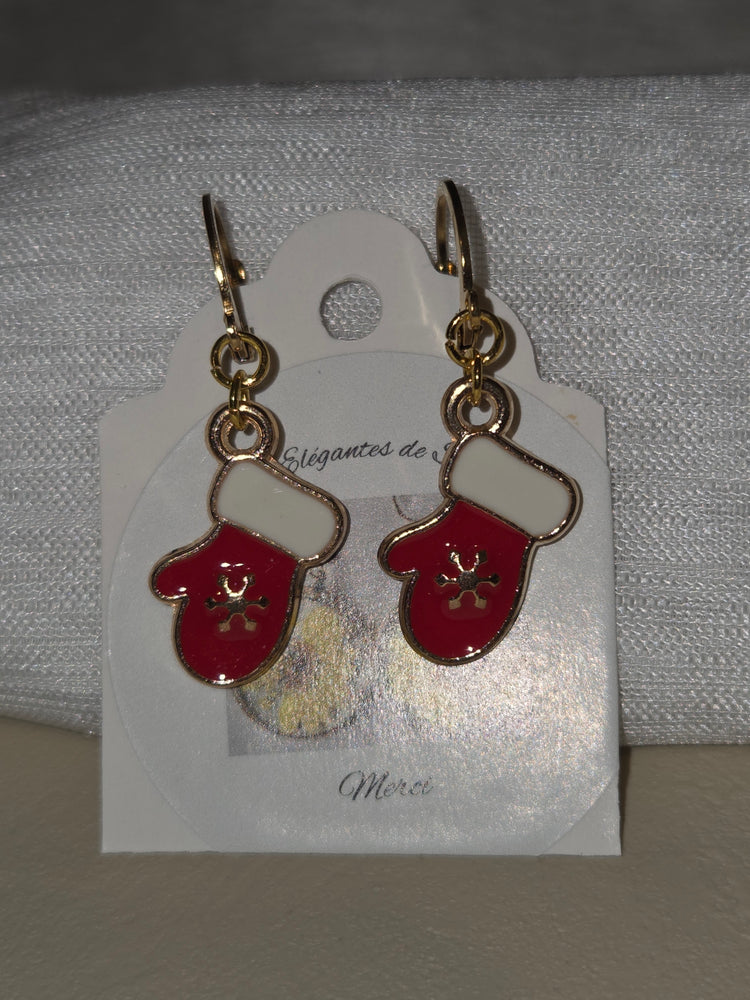 Boucles d’oreilles de Noël en forme de moufles rouges