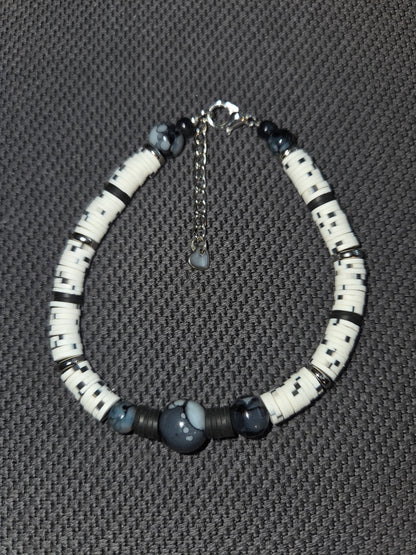 Bracelet doré Fait Main en perles plates en argile polymère avec sa chainette d'extension