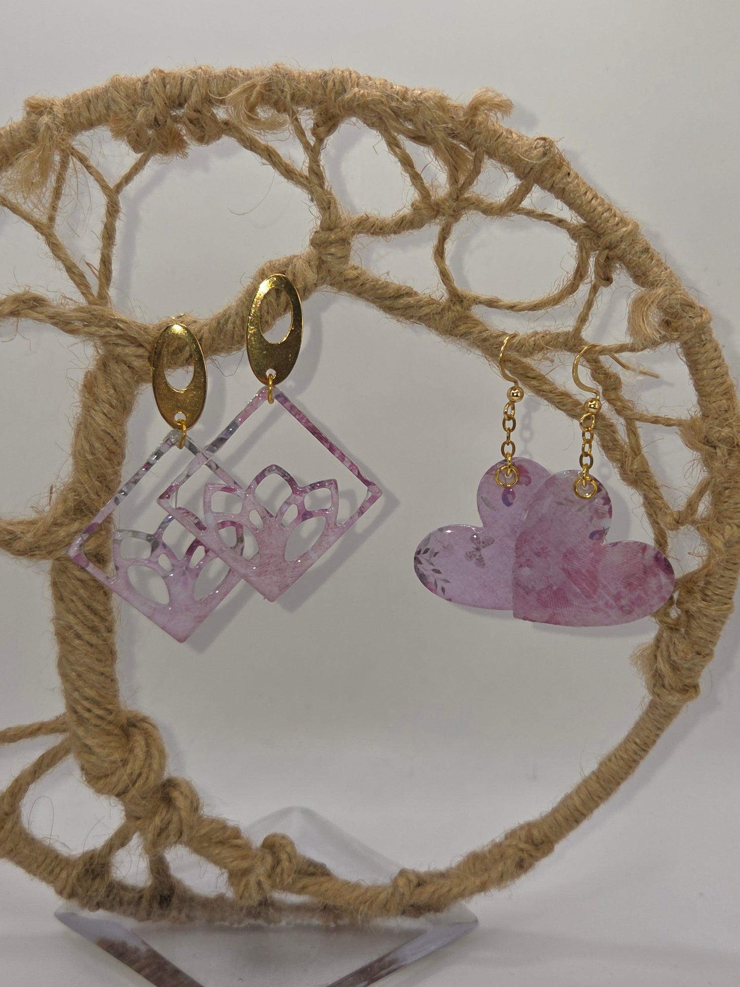  Boucles d’oreilles artisanales en acier inoxydable et résine, bijou fait main 
