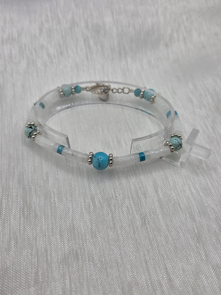 🐚 Coquillages → Bracelet artisanal perles coquillages marbré, bijou fait main cadeau femme