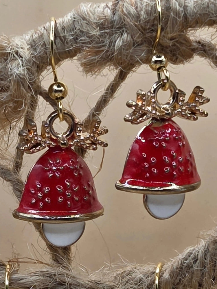 Boucles d’oreilles Noël champignons dorées, bijou festif assemblage main