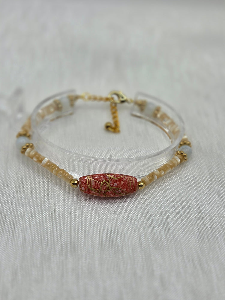 🐚 Coquillages → Bracelet artisanal perles coquillages marbré, bijou fait main cadeau femme