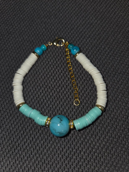 Bracelet doré Fait Main en perles plates en argile polymère avec sa chainette d'extension