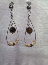 Boucles d’oreilles pierre jaspe beige et œil de tigre sur acier inoxydable – Les Élégantes de Steph 