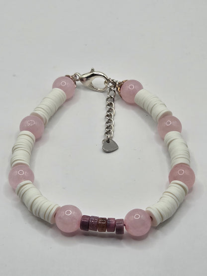 Bracelet doré Fait Main en perles plates en argile polymère avec sa chainette d'extension