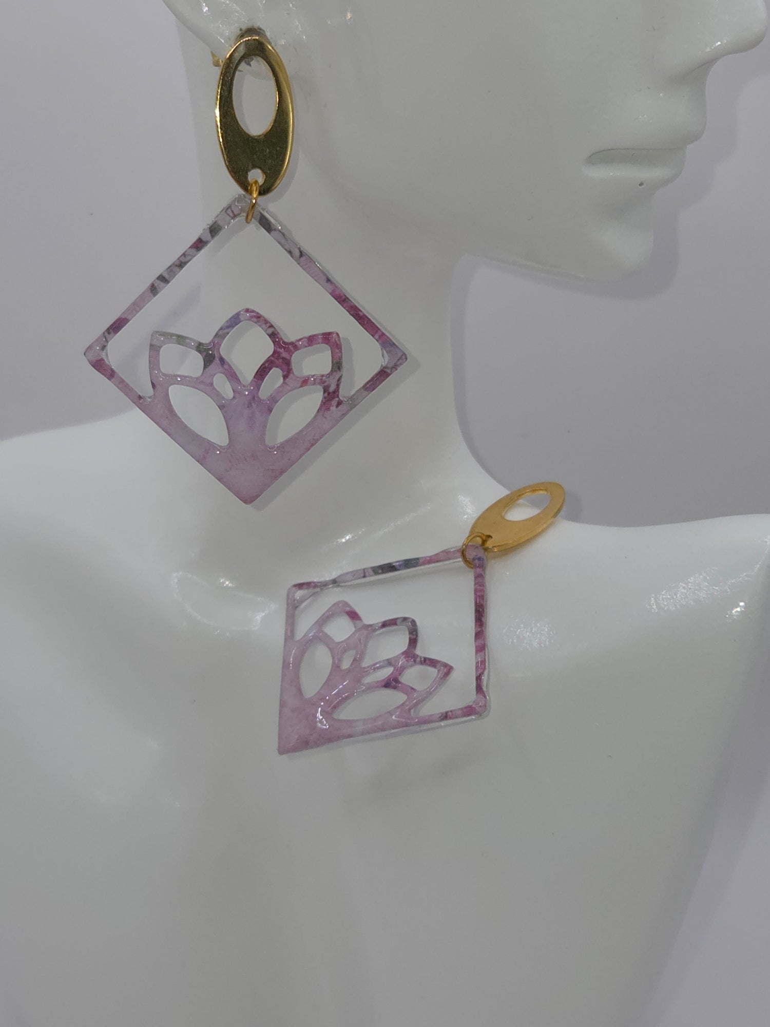  Boucles d’oreilles artisanales en acier inoxydable et résine, bijou fait main 