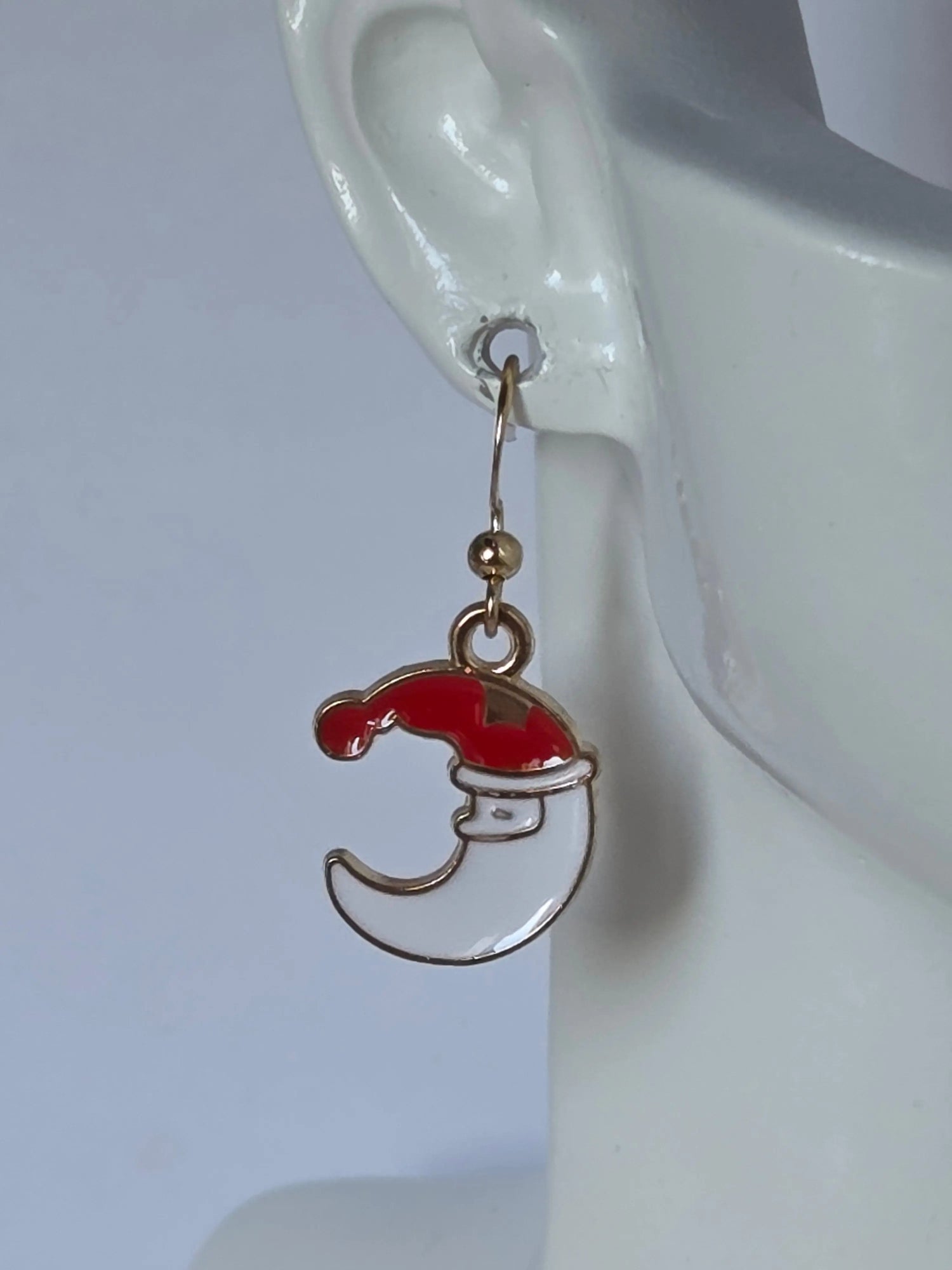 Boucles d’oreilles Noël lune de Noël dorées, bijou festif assemblage main