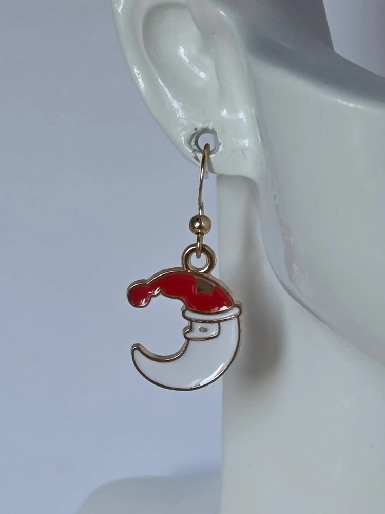 Boucles d’oreilles Noël lune de Noël dorées, bijou festif assemblage main
