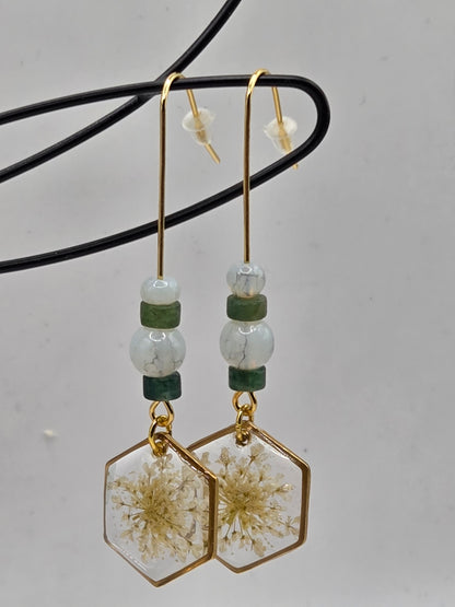 Boucles d'oreilles Fait Main avec perles de verre et de coquillages