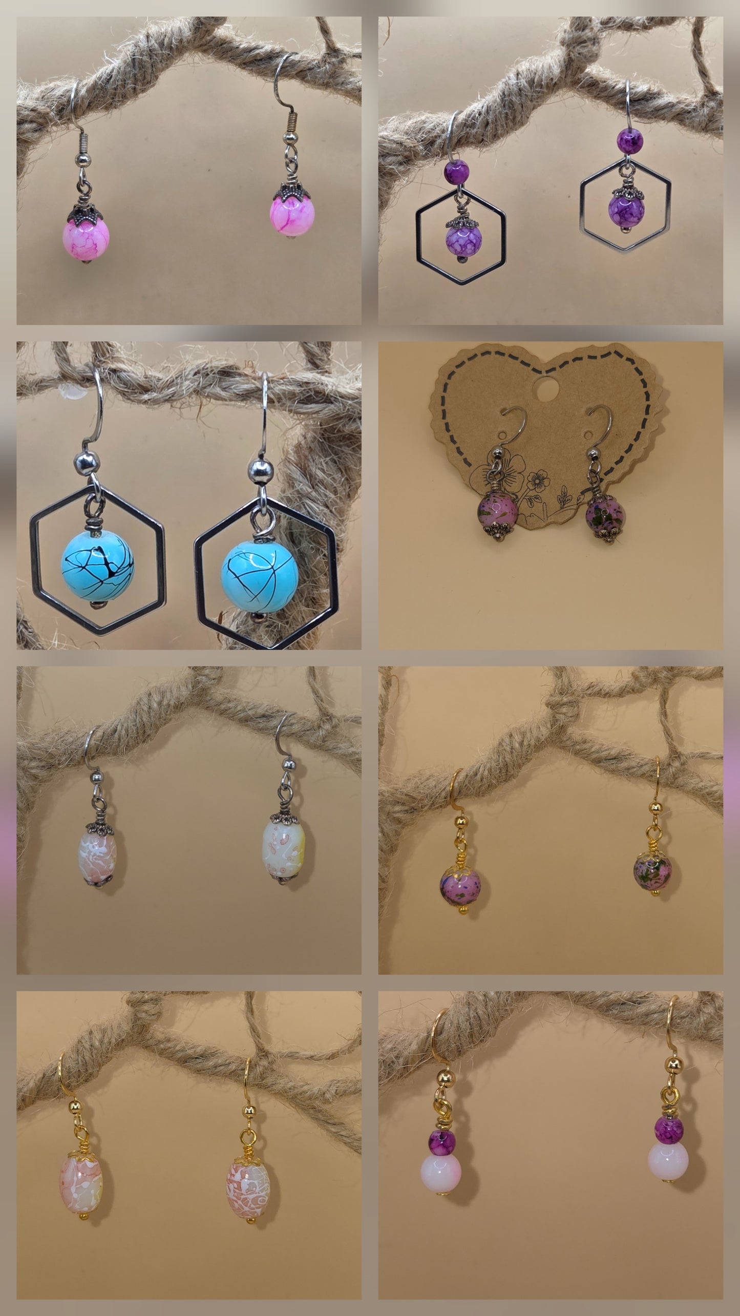 Boucles d'oreilles assemblage Fait Main avec perles de verre