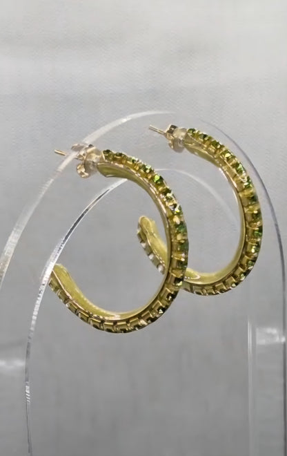 Boucles d’oreilles créoles strass vert olive, bijou fait main cadeau femme