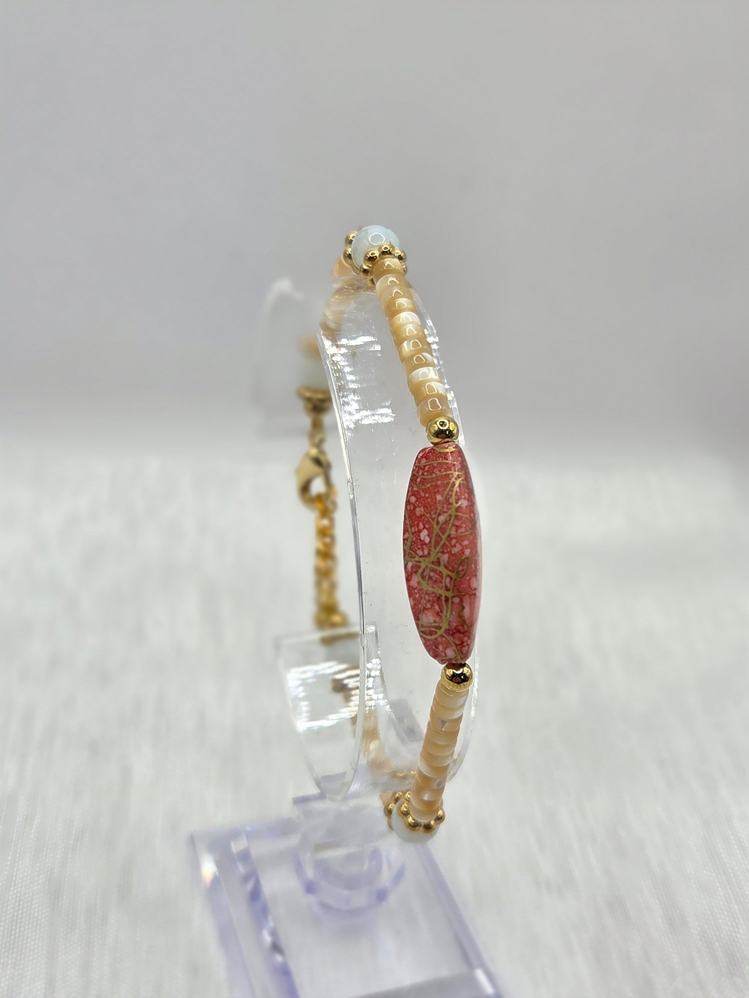 🐚 Coquillages → Bracelet artisanal perles coquillages marbré, bijou fait main cadeau femme