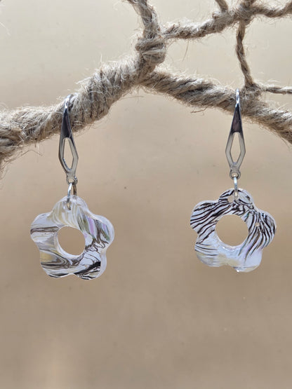 Boucles d'oreilles argentées Fait Main avec fleurs type pampille