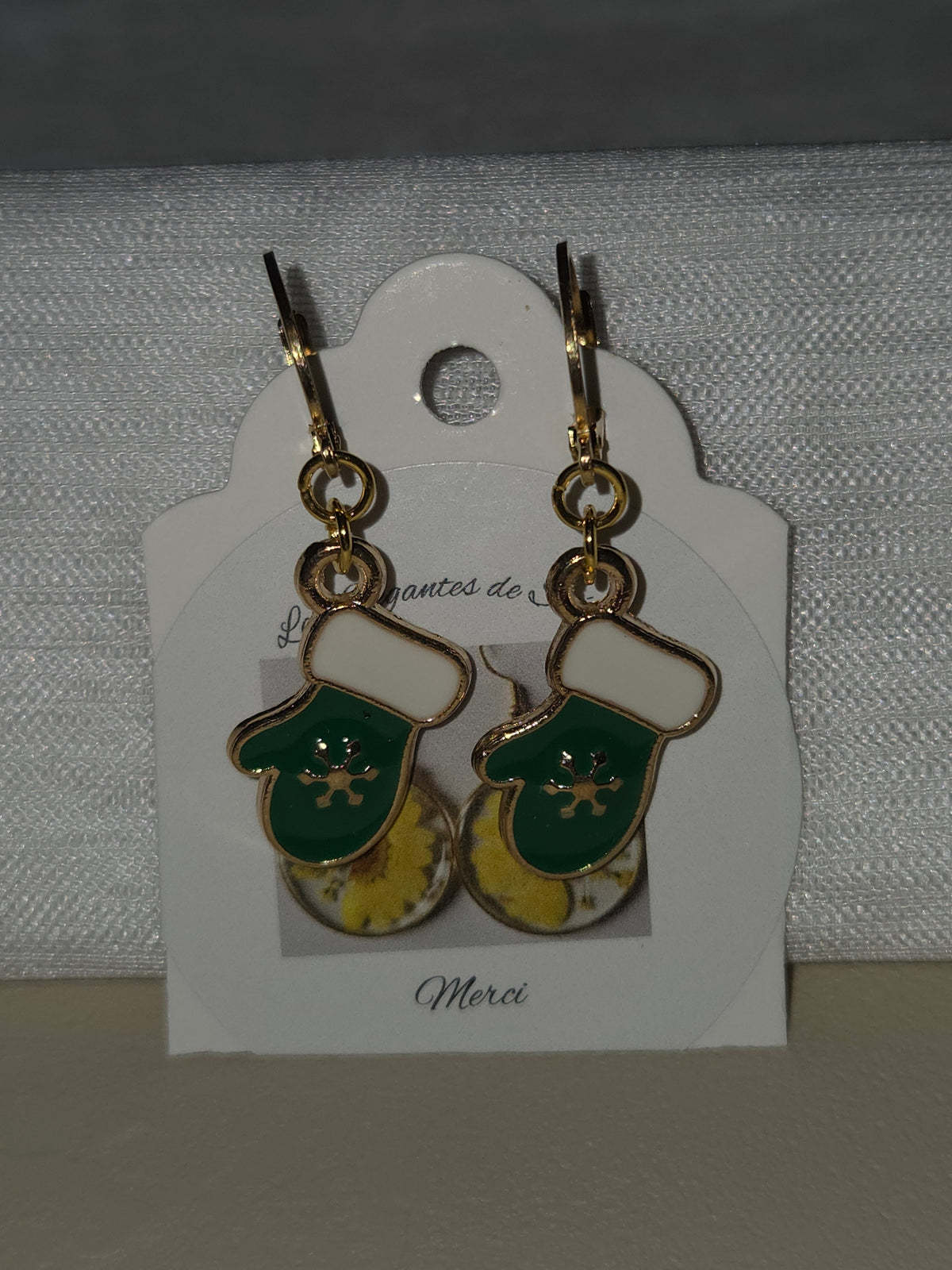 Boucles d’oreilles de Noël en forme de moufles vertes