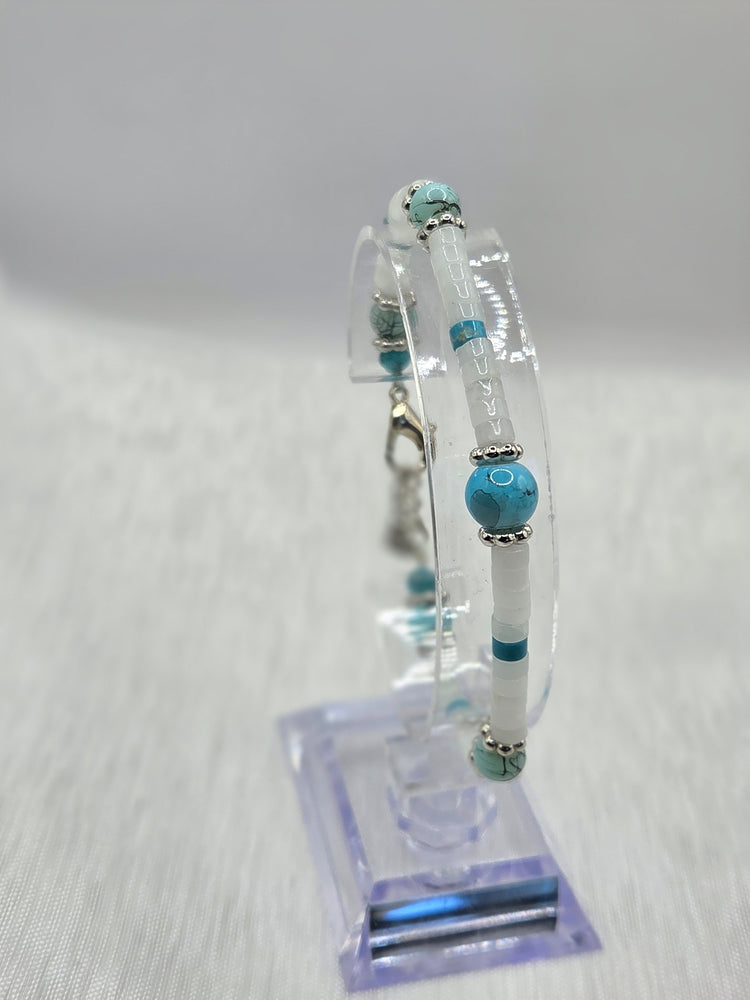 Bracelet artisanal bleu turquoise, perles de verre, bijou fait main cadeau femme