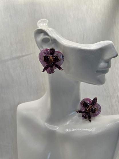 Boucles d’oreilles orchidées véritables résine transparente, cadeau femme original fait main