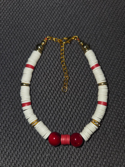 Bracelet doré Fait Main en perles plates en argile polymère avec sa chainette d'extension