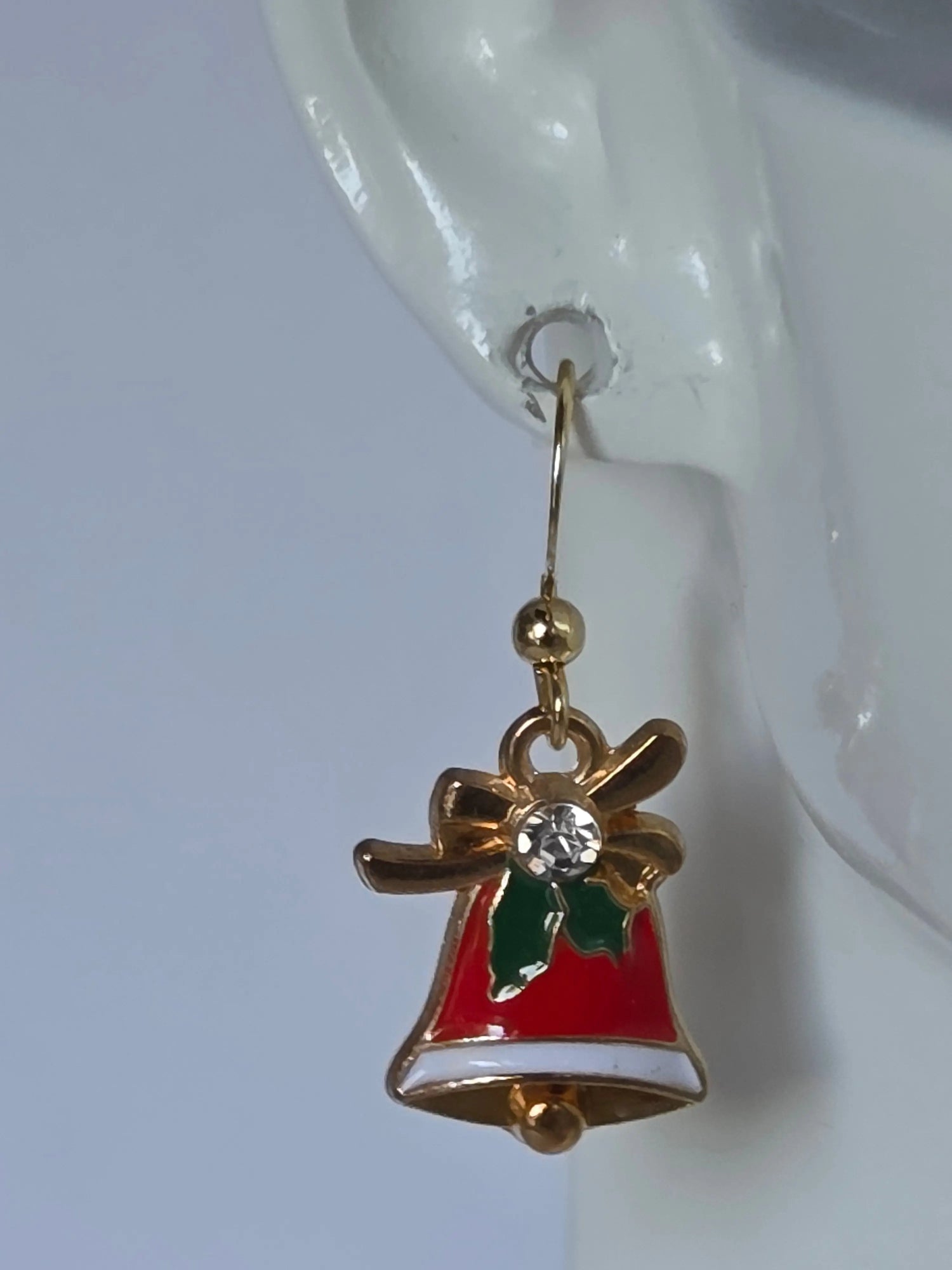 Boucles d’oreilles Noël cloches rouges et verts dorées, bijou festif assemblage main